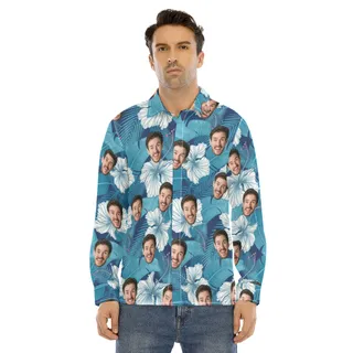 Unique Custom Face Long Sleeve Hawaiian Shirt For Men