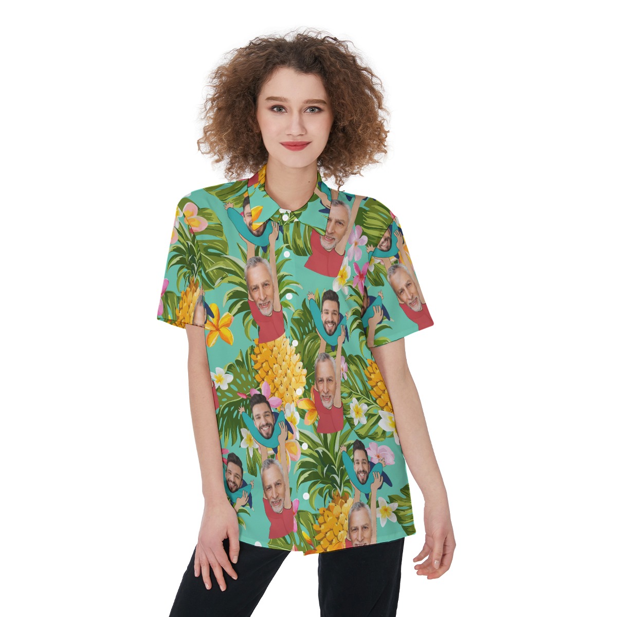 Funny Custom Face Father's Day Floral Aloha Shirt For Women - variant image 1