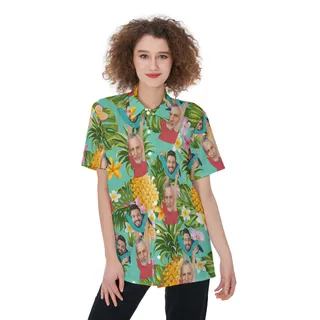 Funny Custom Face Father's Day Floral Aloha Shirt For Women