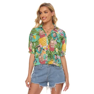 Custom Face For Father's Day Hawaiian Crop Top Shirt For Women