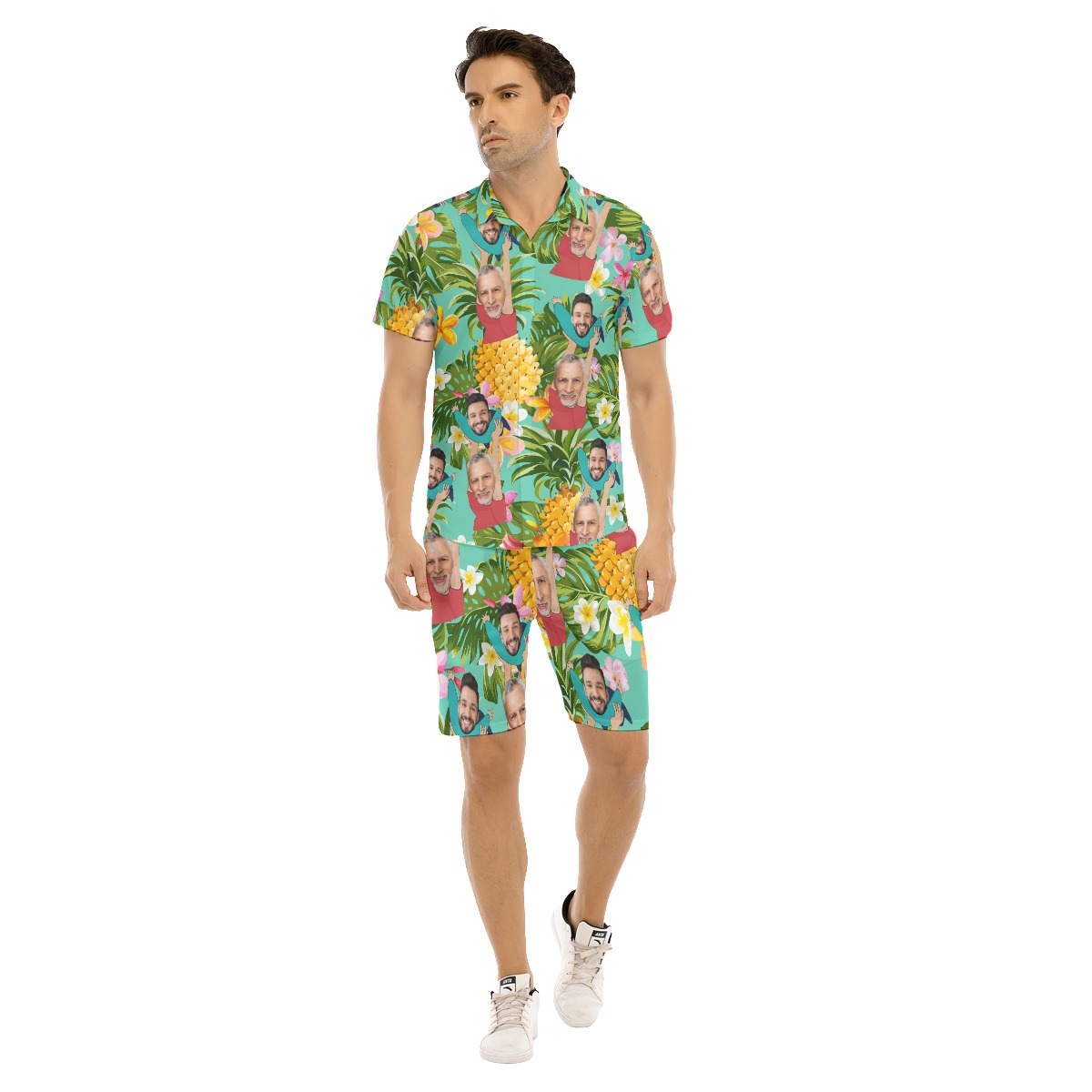 Funny Custom Face Father's Day Tropical Hawaiian Shirt And Shorts For Men - variant image 1