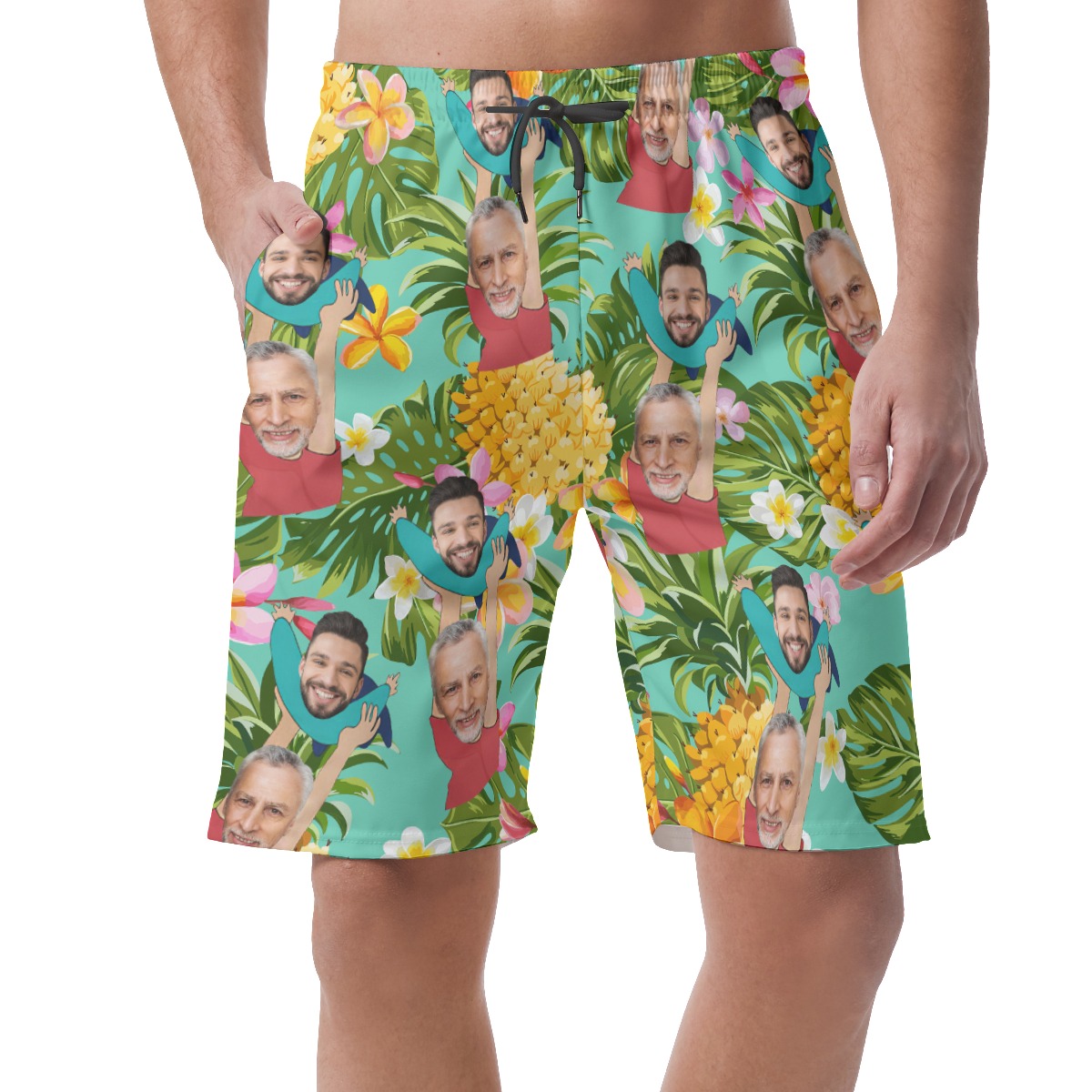 Funny Father's Day Gift Custom Face Pineapple Hawaiian Beach Shorts - variant image 1