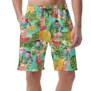 Funny Father's Day Gift Custom Face Pineapple Hawaiian Beach Shorts