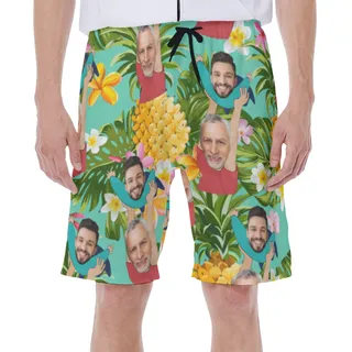 Custom Face Father And Kids Floral Hawaiian Swim Trunks For Men