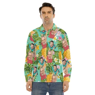 Funny Custom Face Father's Day Tropical Hawaiian Long Sleeve Shirt