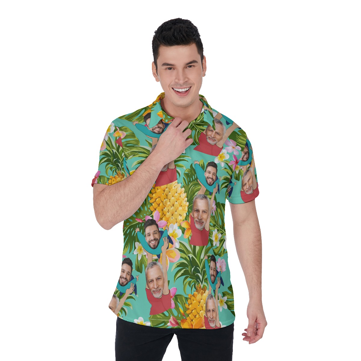 Happy Father's Day Custom Face Tropical Hawaiian Polo Shirt - variant image 1