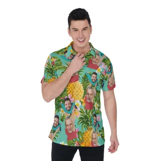 Happy Father's Day Custom Face Tropical Hawaiian Polo Shirt
