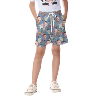 Cute Custom Face Floral Best Dad Ever Summer Beach Shorts For Kids