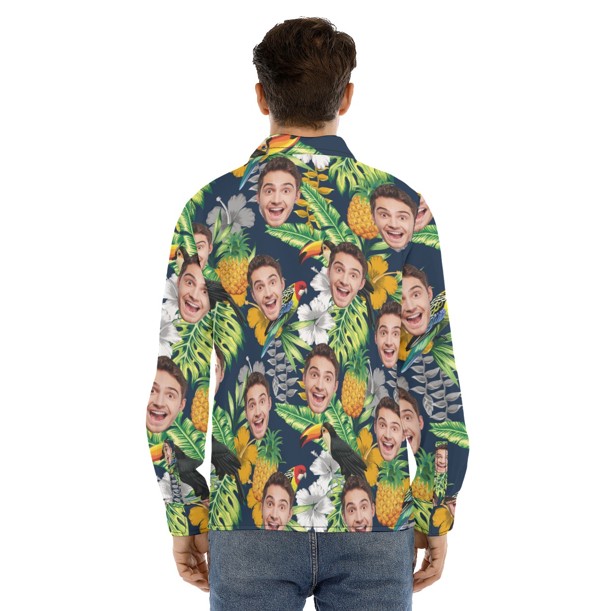 Custom Face Mix Parrots Tropical Hawaiian Long Sleeve Shirt