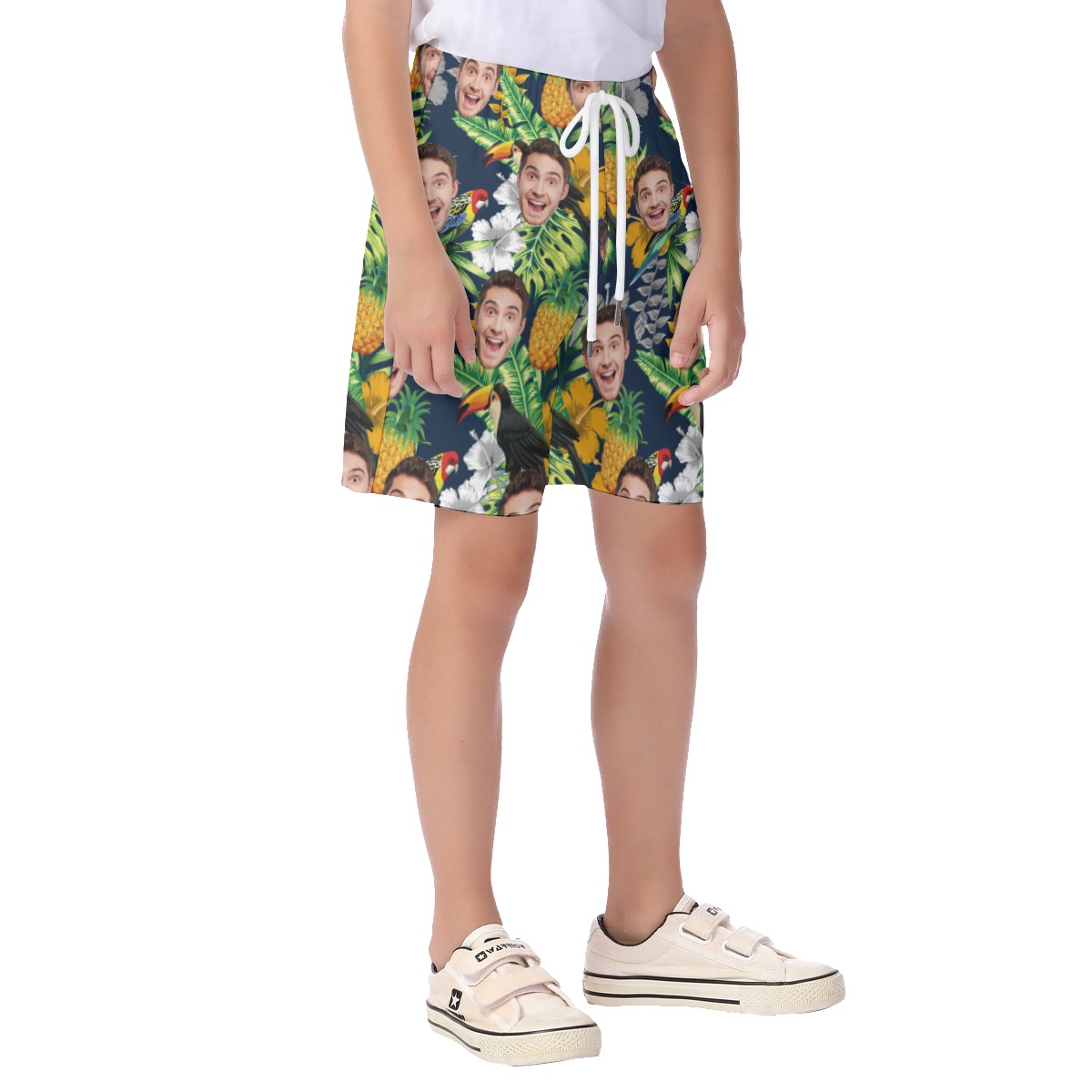 Cute Custom Face Tropical Parrots Hawaiian Beach Shorts For Kids