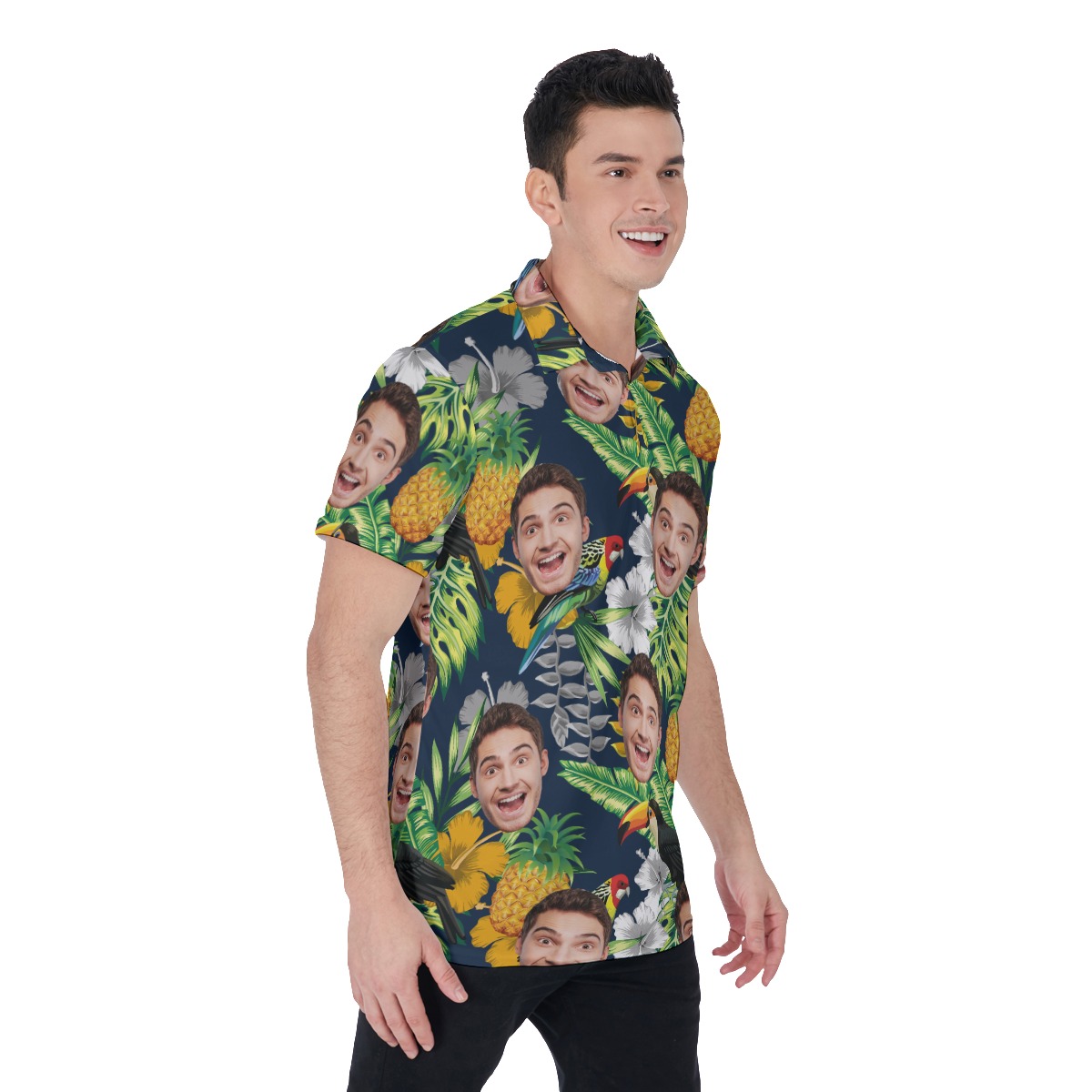 Custom Face Tropical Parrots Hawaiian Polo Shirt For Men
