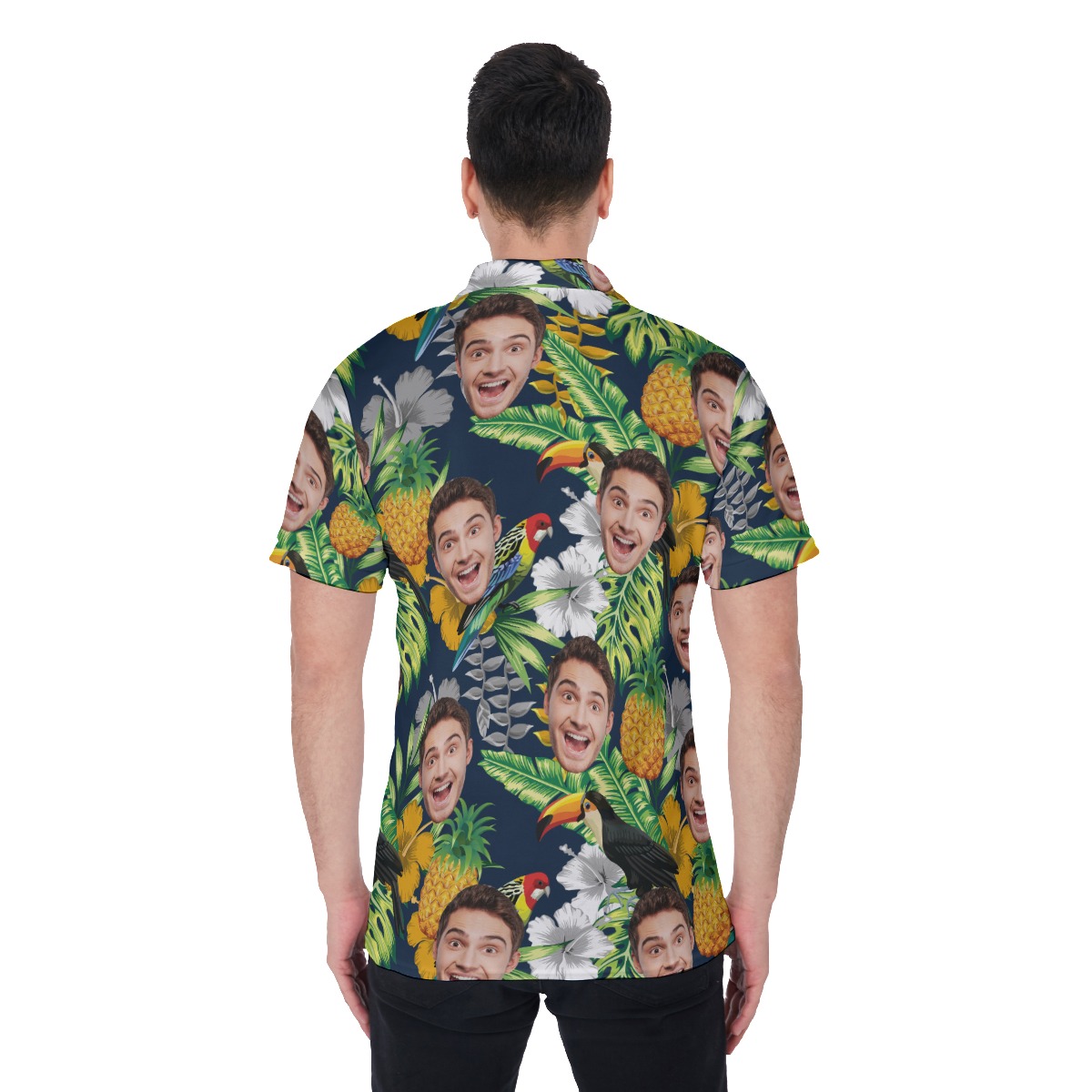 Custom Face Tropical Parrots Hawaiian Polo Shirt For Men