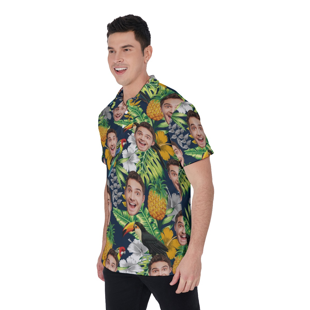 Custom Face Tropical Parrots Hawaiian Polo Shirt For Men