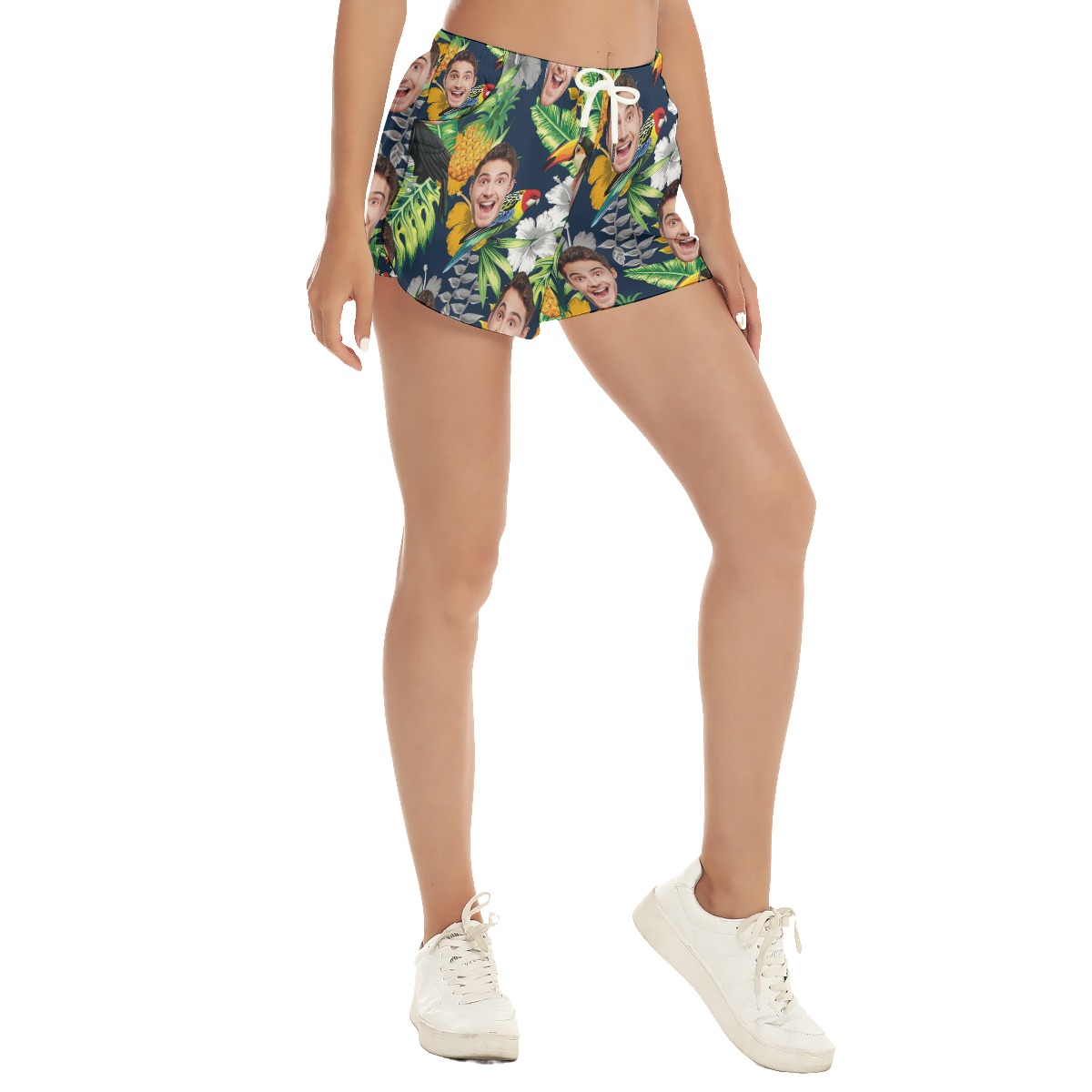 Funny Custom Face Tropical Parrots Summer Beach Shorts For Women