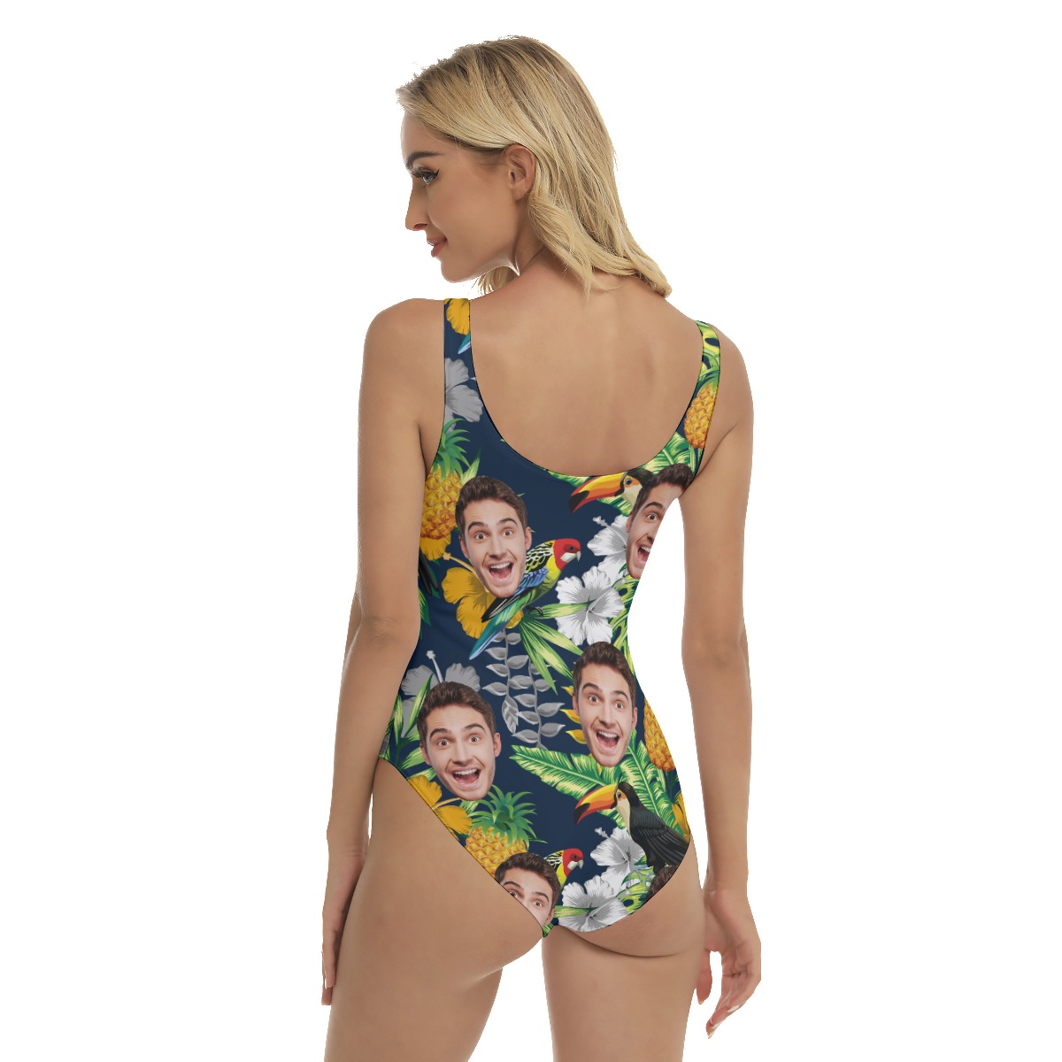 Custom Face Tropical Parrots Hawaiian One Piece Swimsuit For Women