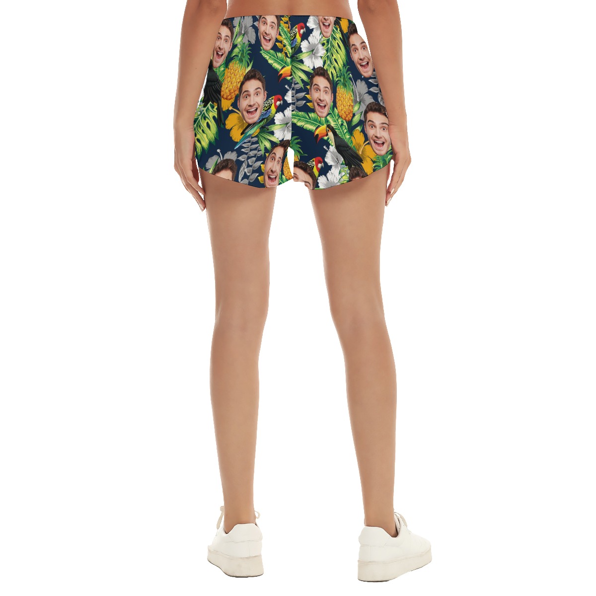 Funny Custom Face Tropical Parrots Summer Beach Shorts For Women
