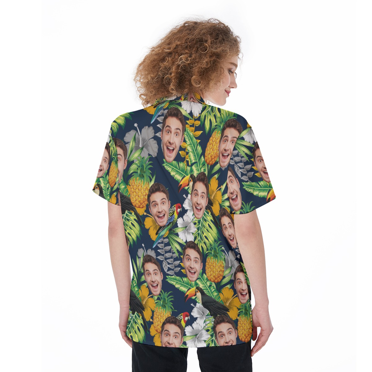 Custom Face Tropical Parrots Aloha Button Up Shirt For Women