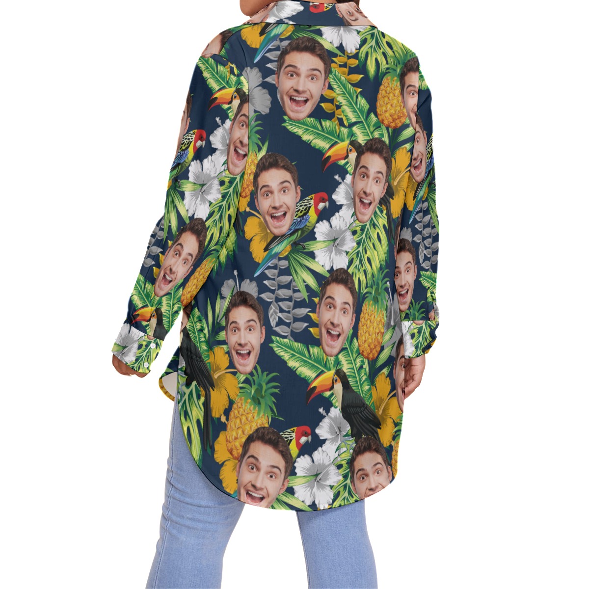 Funny Custom Face Tropical Parrots Hawaiian Plus Size Shirt For Women