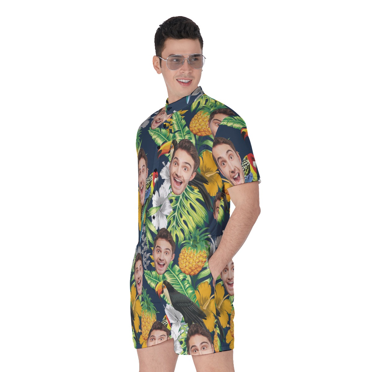 Funny Custom Face Tropical Men's Romper