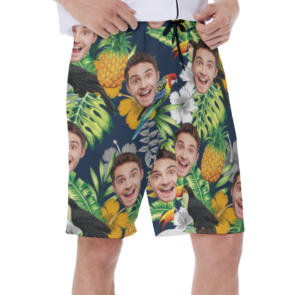 Custom Face Tropical Parrots Hawaiian Swimwear For Men