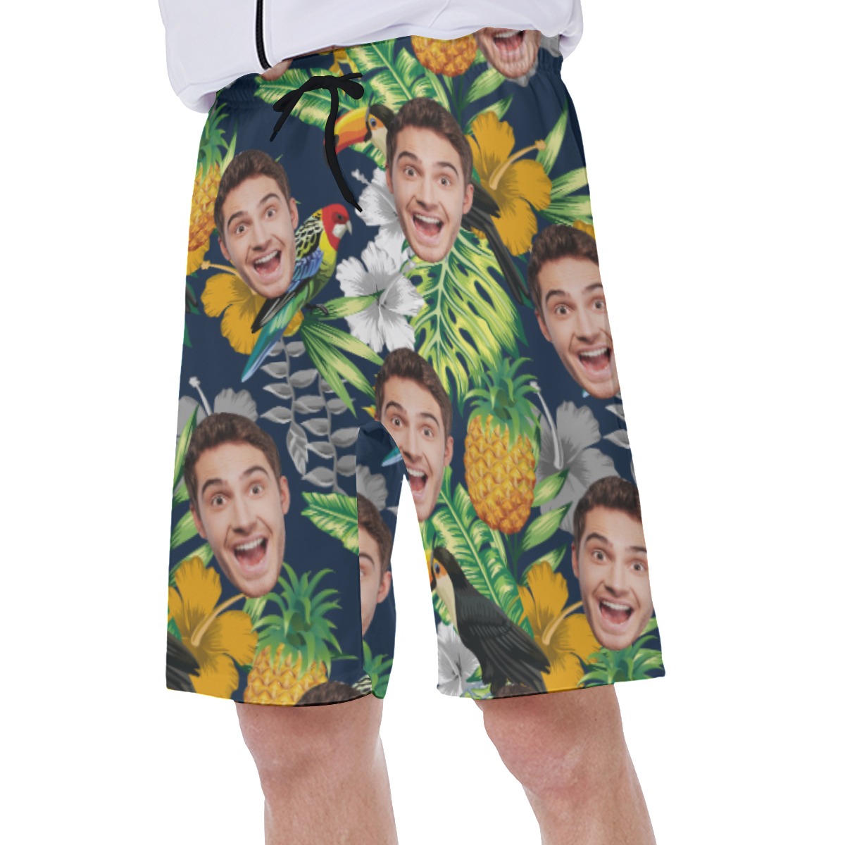 Custom Face Tropical Parrots Hawaiian Swimwear For Men