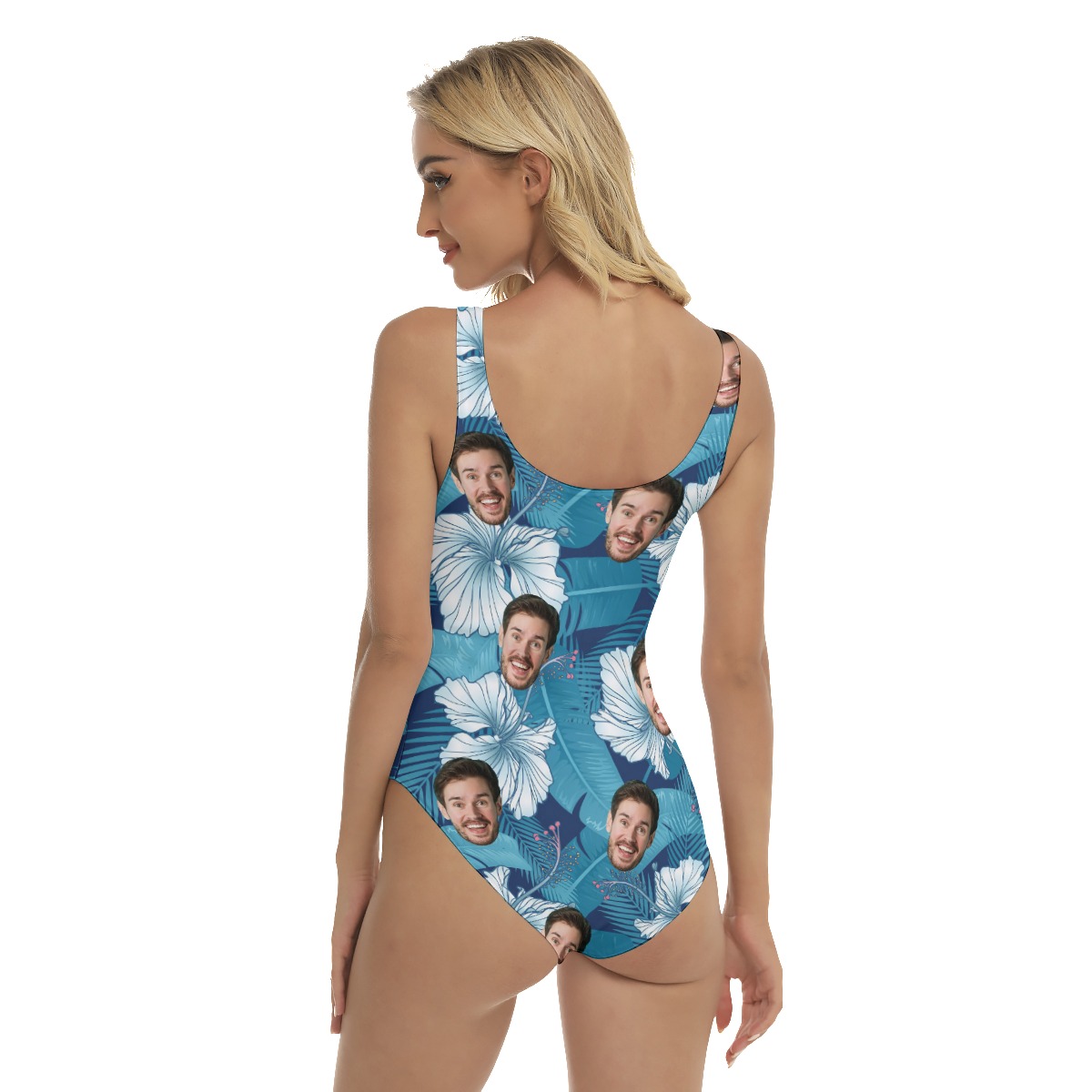 Unique Custom Face Blue Swimsuit For Women
