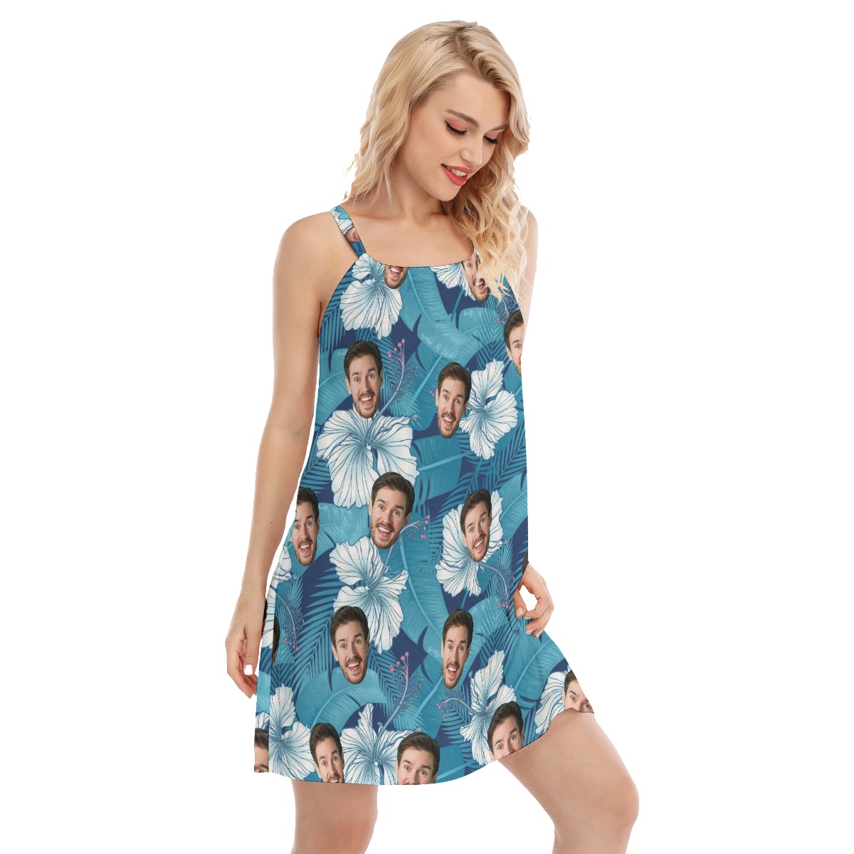 Unique Custom Face Tropical Blue Dress