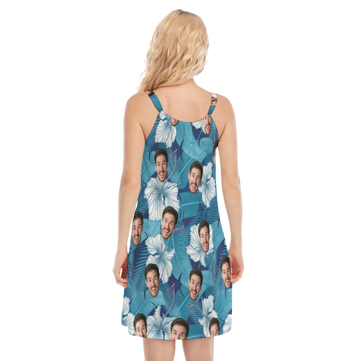 Unique Custom Face Tropical Blue Dress