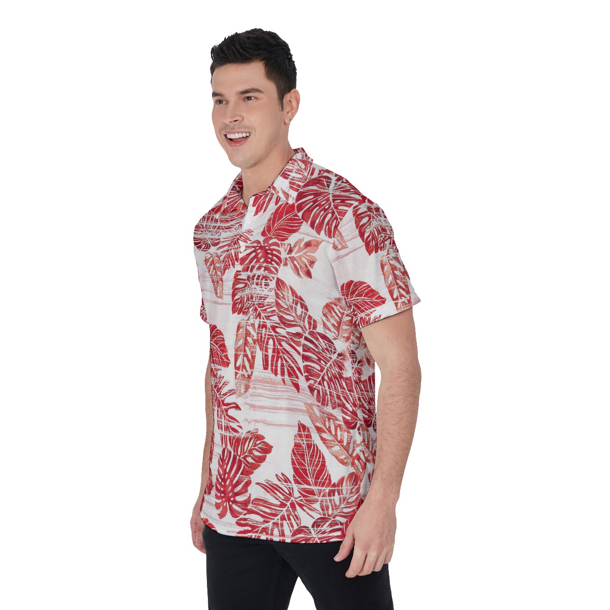 Chefs Red White Tropical Hawaiian Polo Shirt For Men