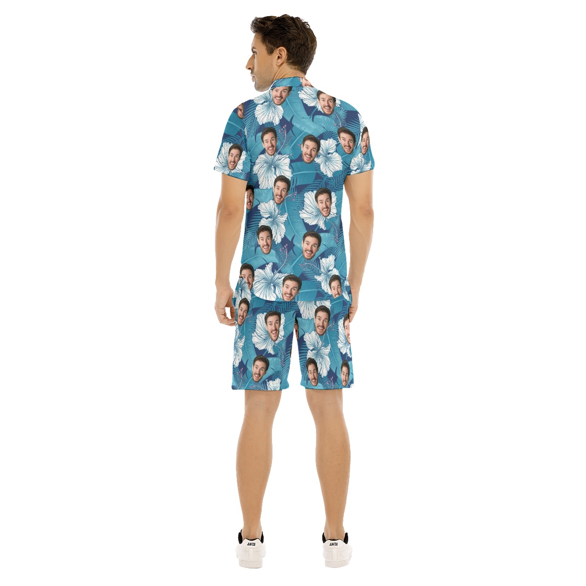 Custom Face Blue Hawaiian Shirt And Shorts For Men