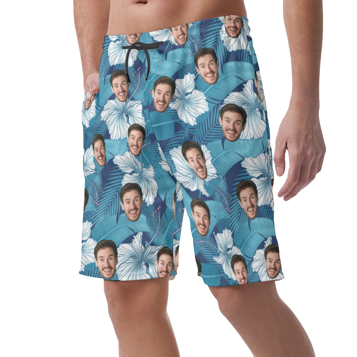 Funny Custom Face Blue Men's Casual Shorts