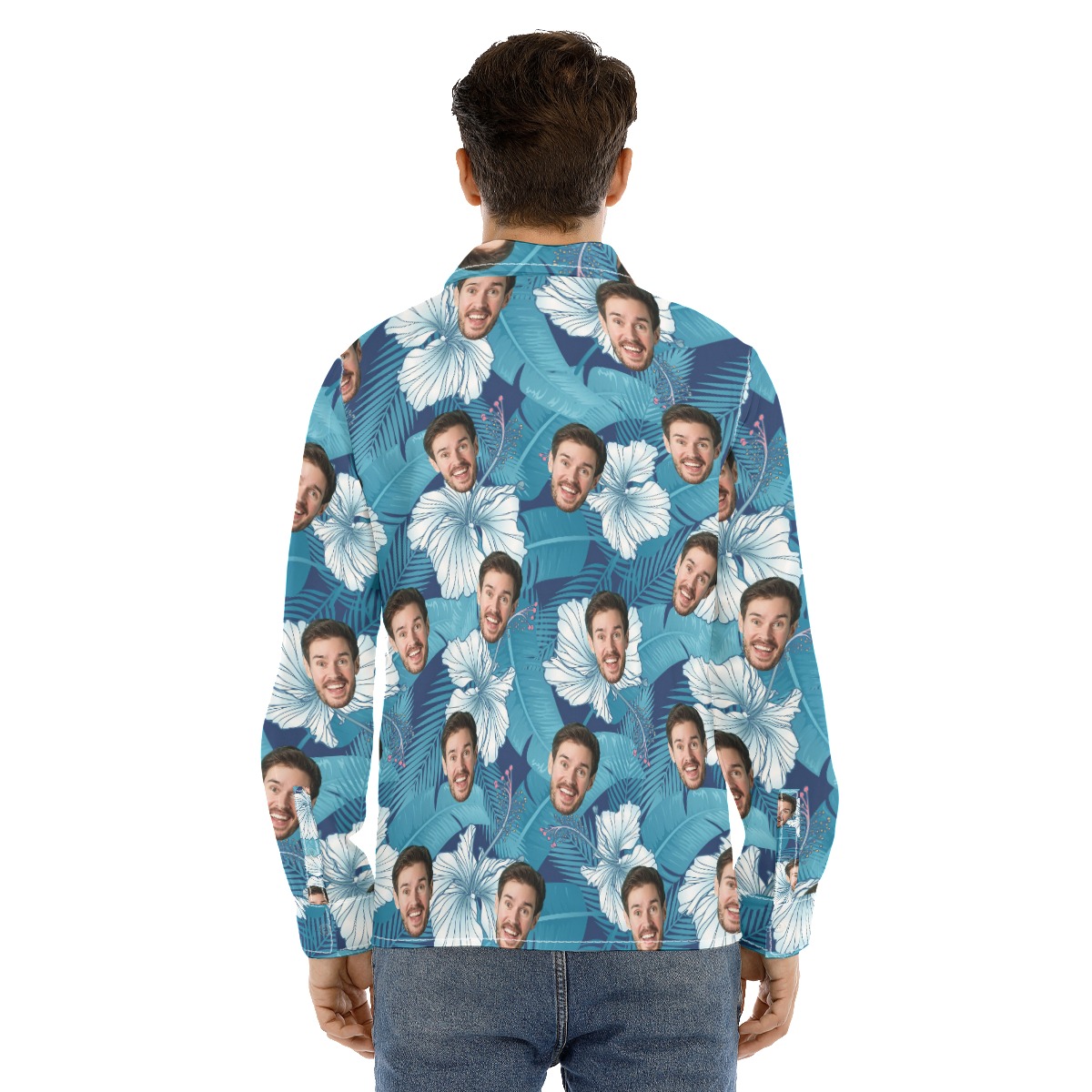 Unique Custom Face Long Sleeve Hawaiian Shirt For Men