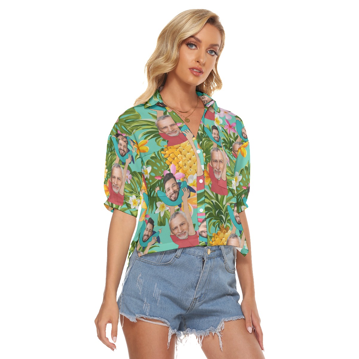 Custom Face For Father's Day Hawaiian Crop Top Shirt For Women