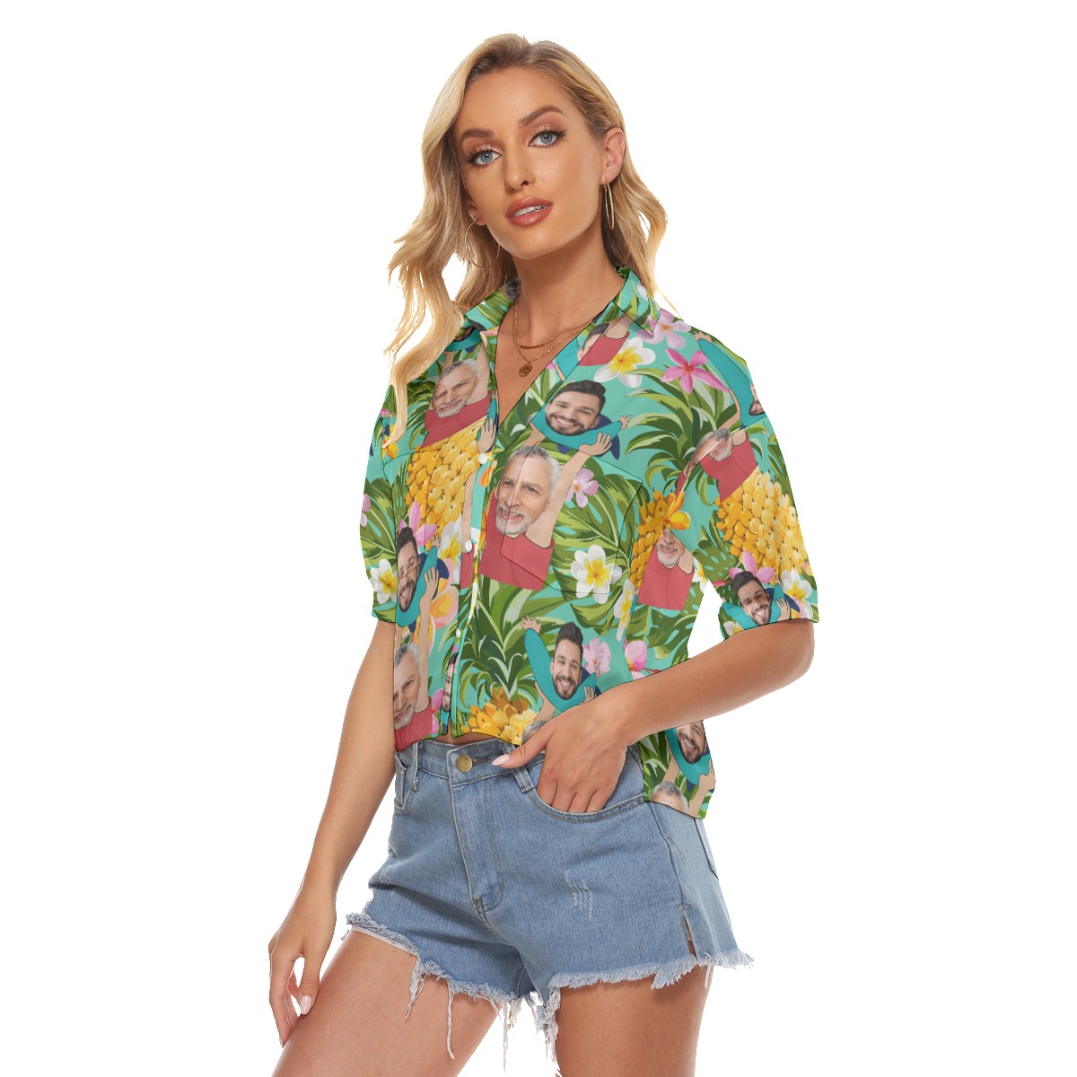 Custom Face For Father's Day Hawaiian Crop Top Shirt For Women