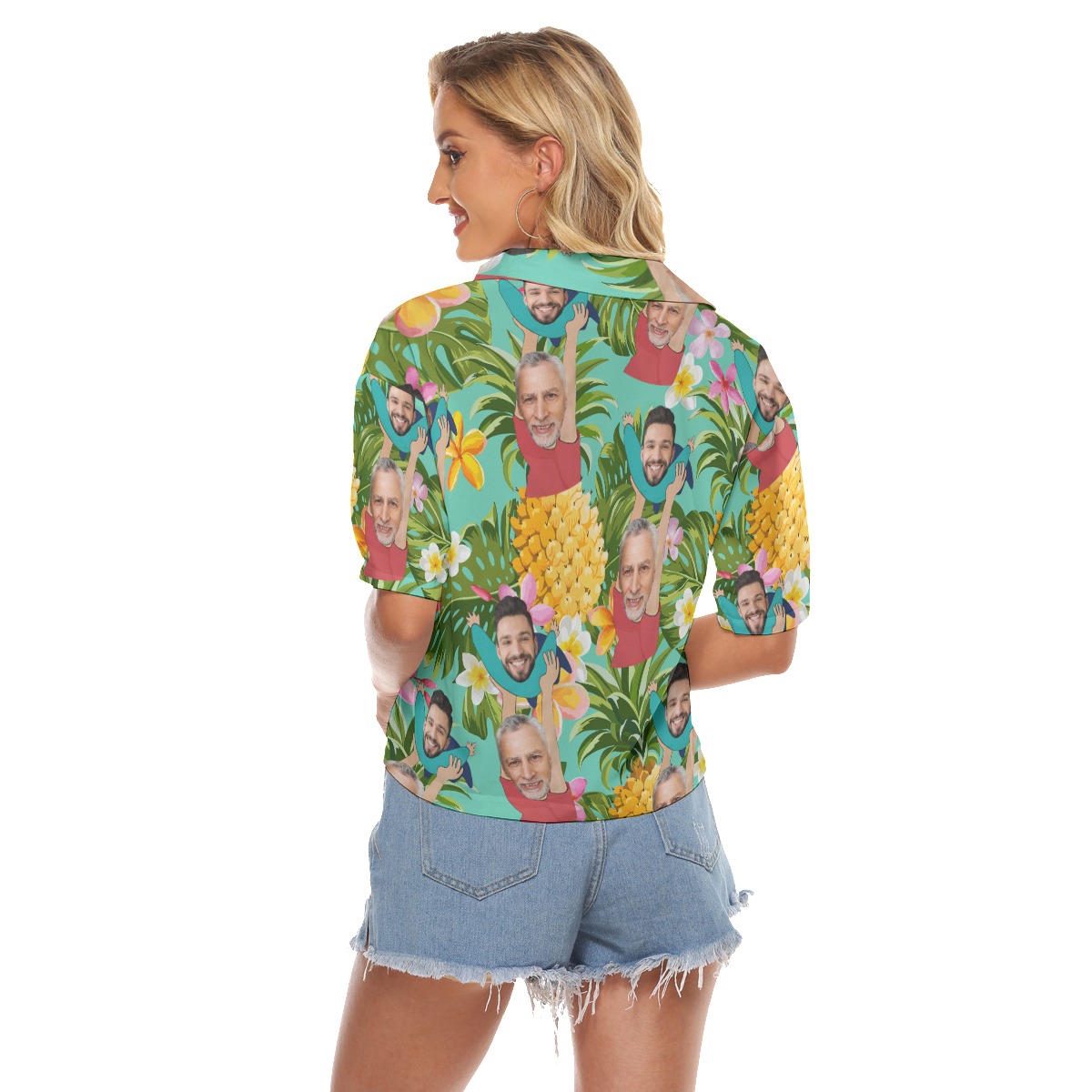 Custom Face For Father's Day Hawaiian Crop Top Shirt For Women