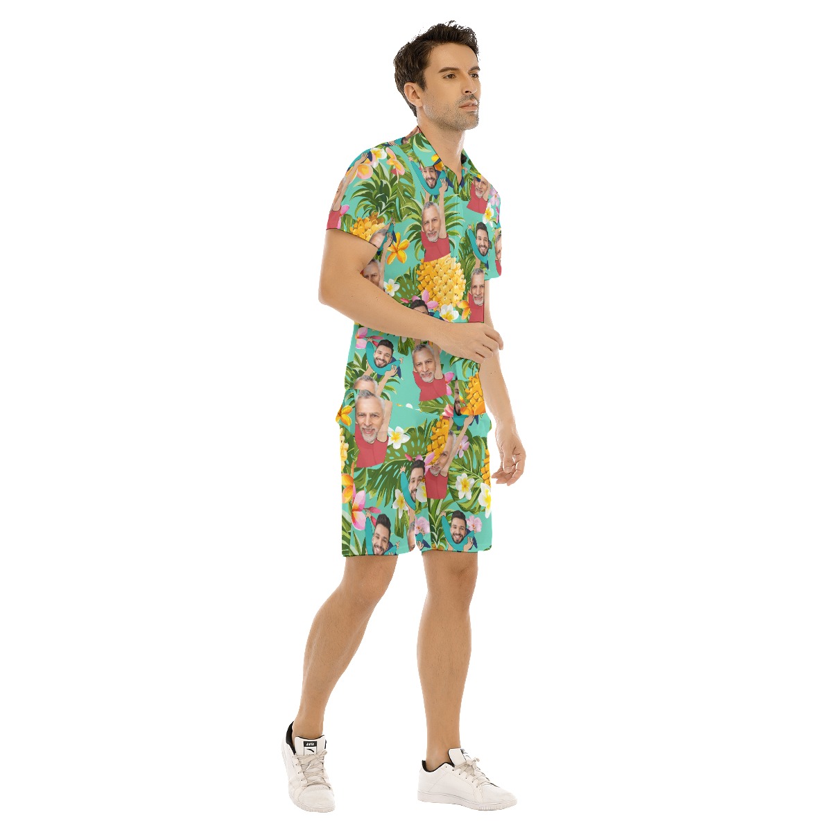 Funny Custom Face Father's Day Tropical Hawaiian Shirt And Shorts For Men