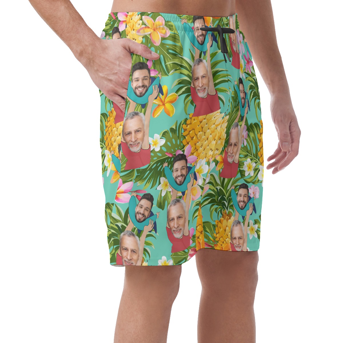 Funny Father's Day Gift Custom Face Pineapple Hawaiian Beach Shorts