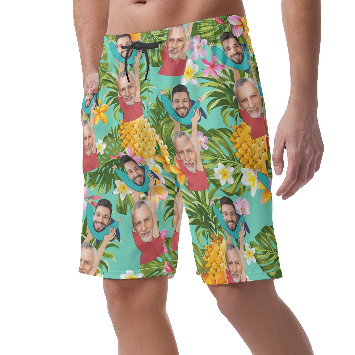 Funny Father's Day Gift Custom Face Pineapple Hawaiian Beach Shorts