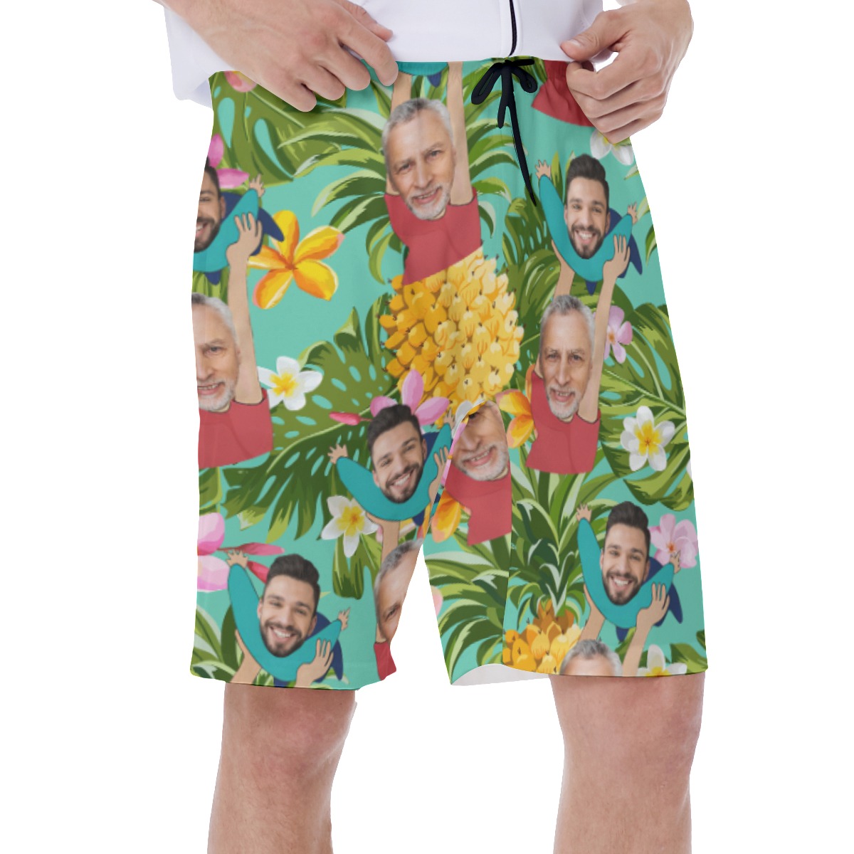 Custom Face Father And Kids Floral Hawaiian Swim Trunks For Men