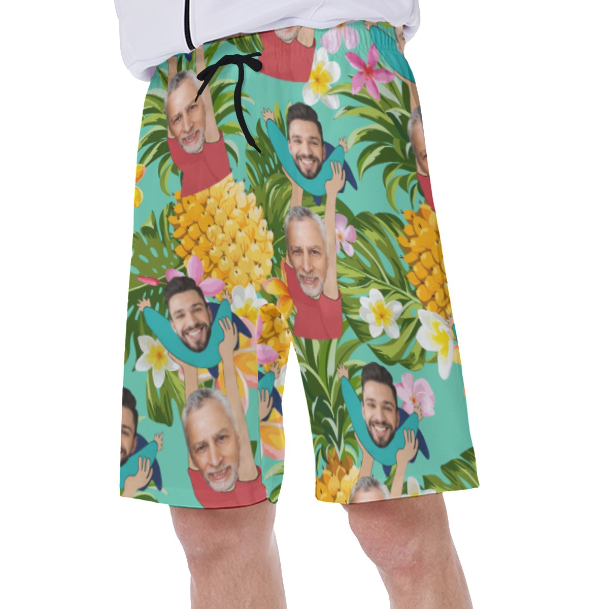 Custom Face Father And Kids Floral Hawaiian Swim Trunks For Men