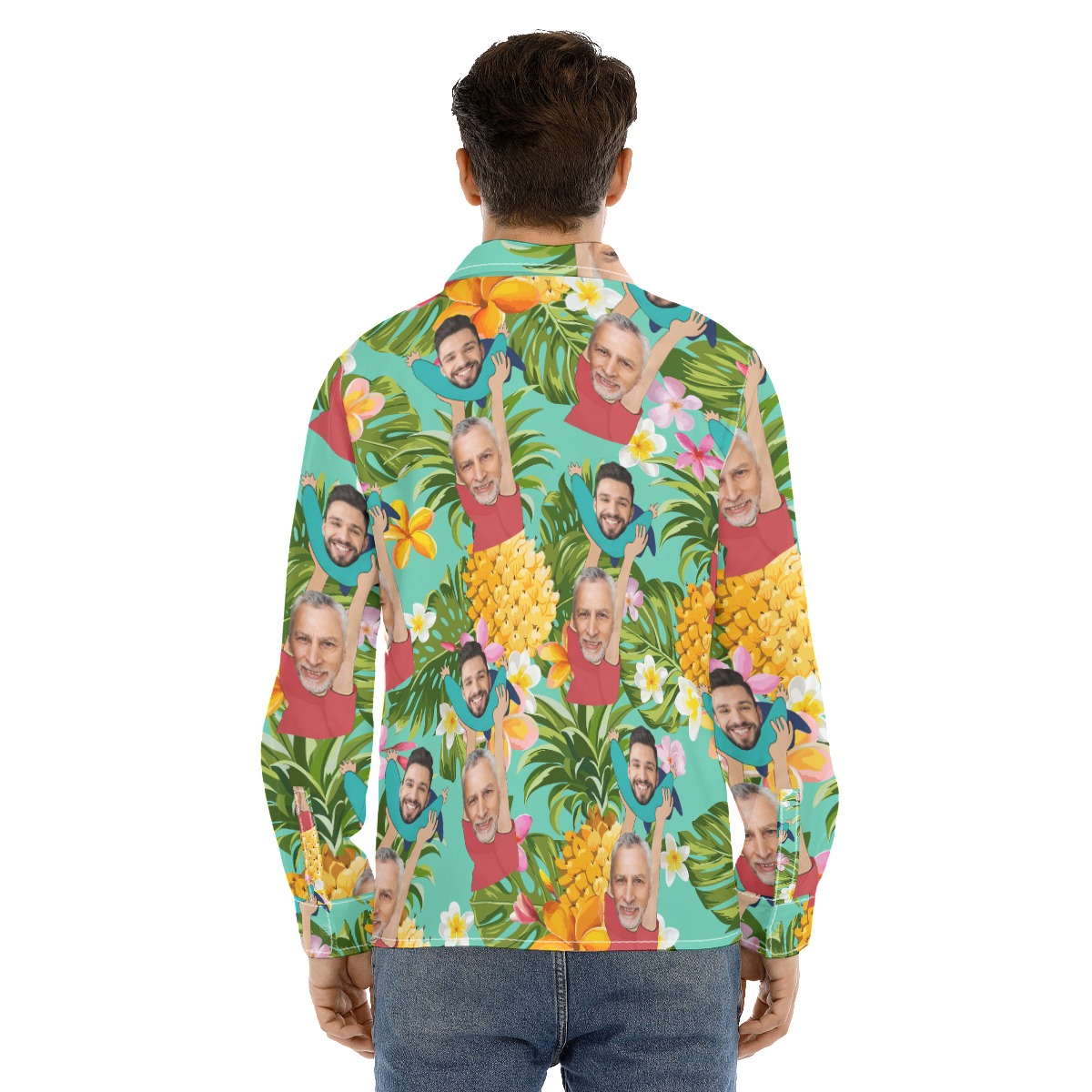 Funny Custom Face Father's Day Tropical Hawaiian Long Sleeve Shirt