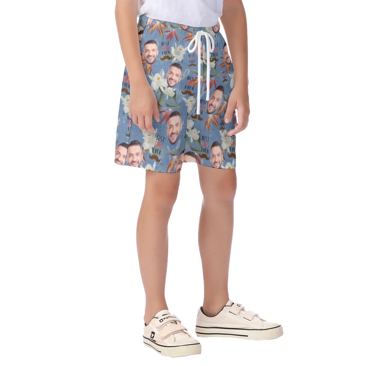Cute Custom Face Floral Best Dad Ever Summer Beach Shorts For Kids