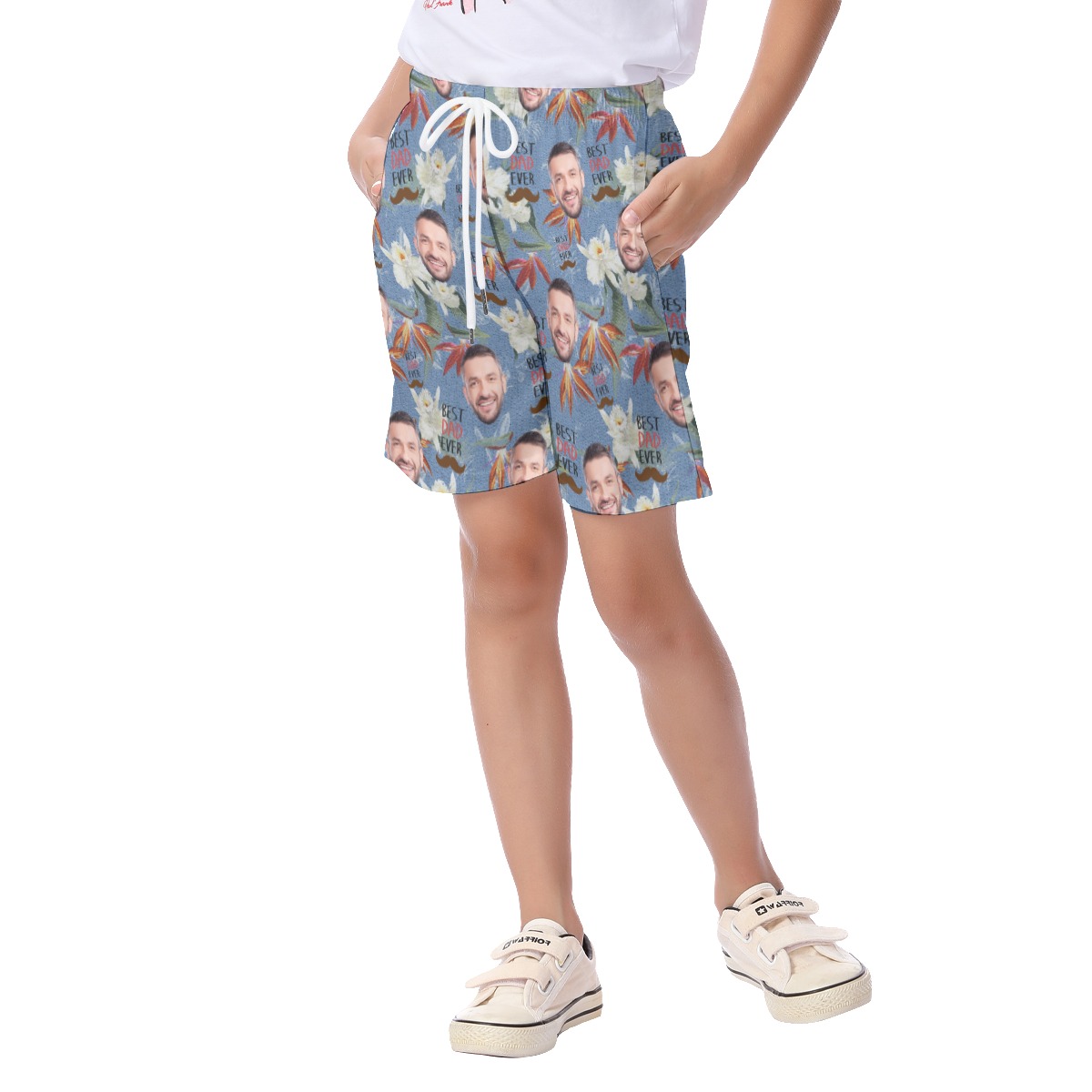 Cute Custom Face Floral Best Dad Ever Summer Beach Shorts For Kids