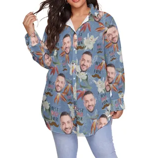 Funny Custom Face Best Dad Ever Hawaiian Plus Size Shirt For Women