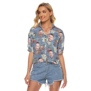 Funny Custom Face Best Dad Ever Hawaiian Crop Top Shirt