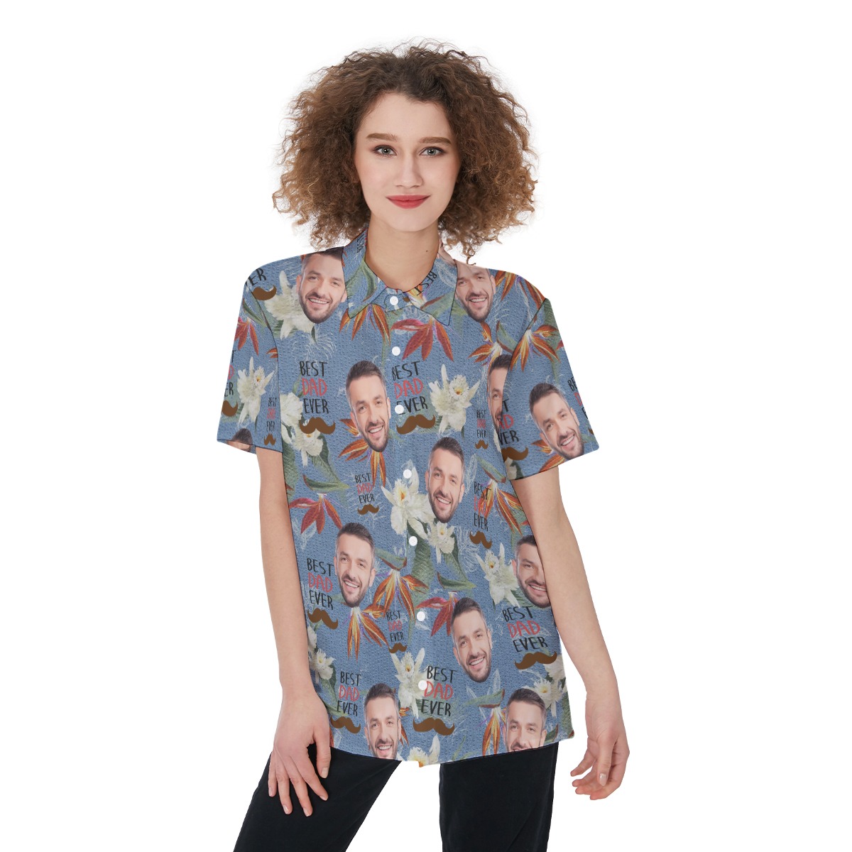 Happy Father's Day Custom Face Aloha Shirt For Women - variant image 1