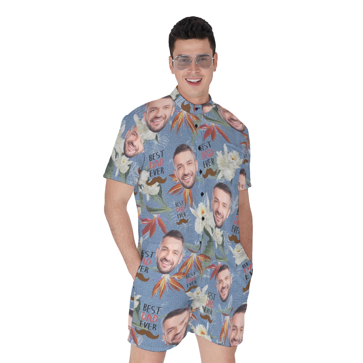 Best Dad Ever Custom Face Hawaiian Romper For Men - variant image 1