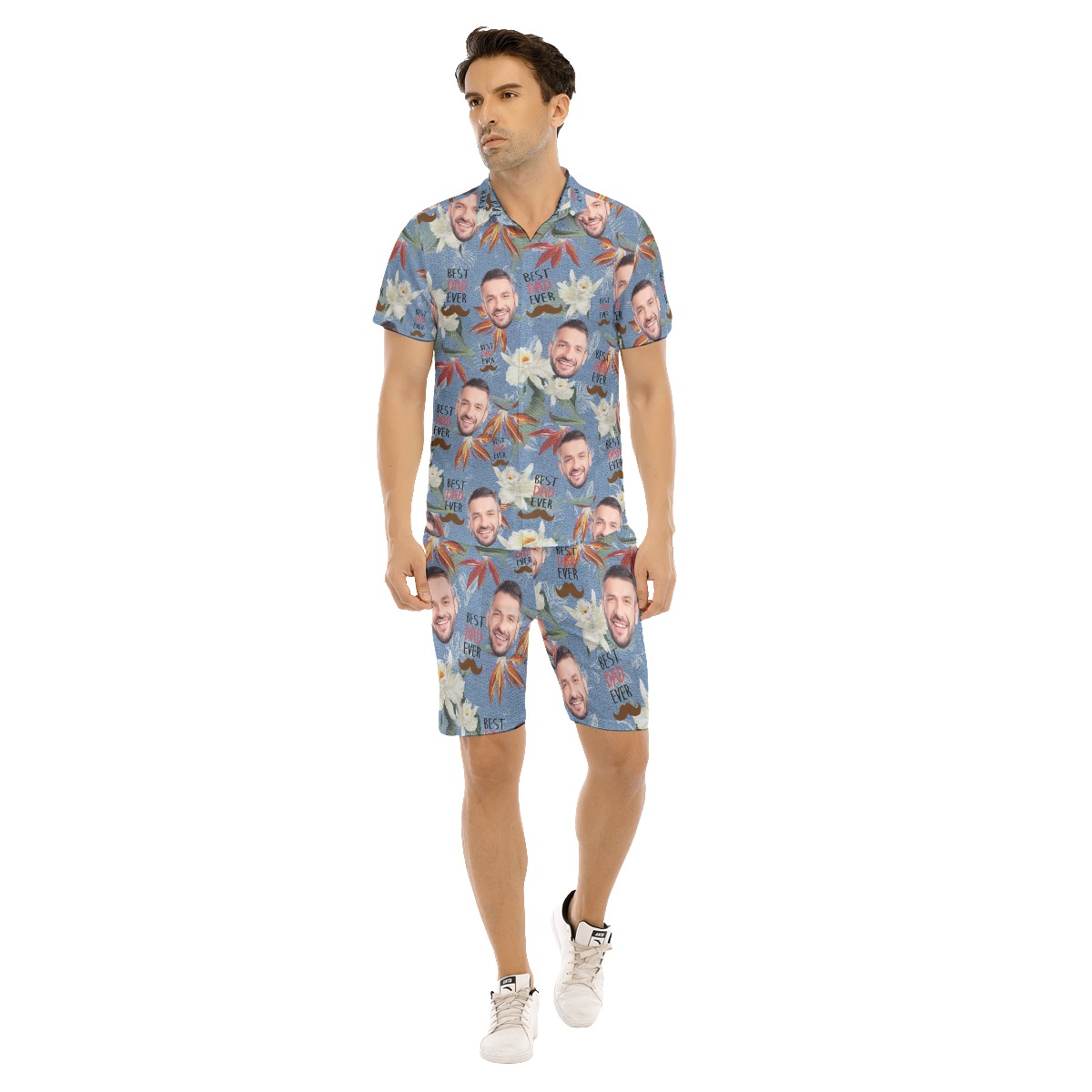 Funny Custom Face Best Dad Ever Hawaiian Shirt And Shorts For Men - variant image 1