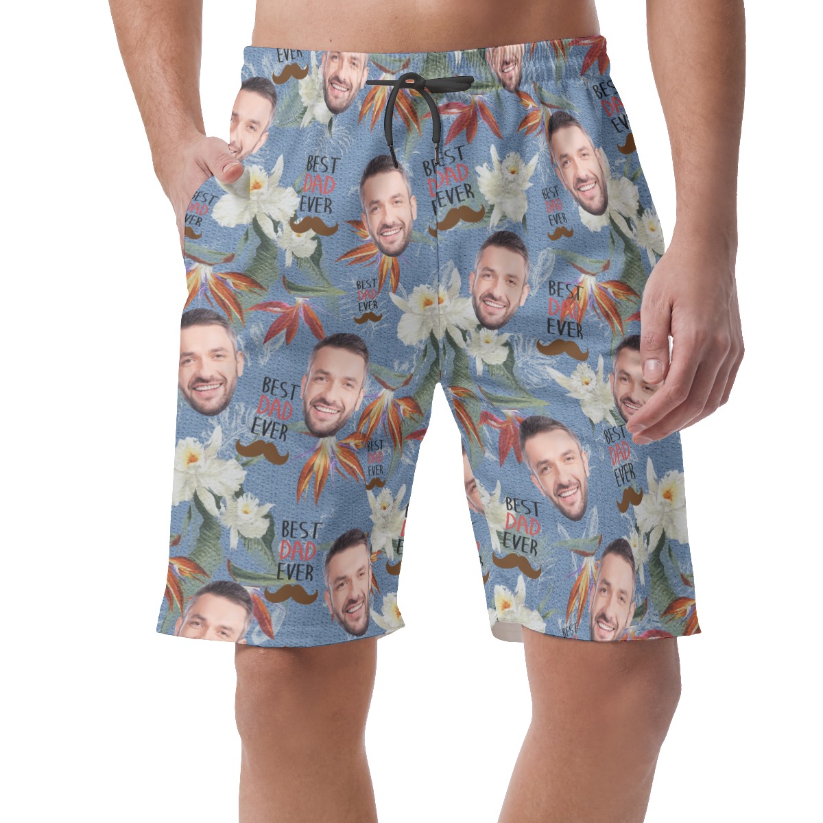 Funny Custom Face Father's Day Hawaiian Beach Shorts For Men - variant image 1