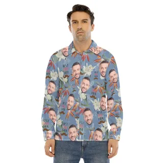 Funny Custom Face Best Dad Ever Men's Hawaiian Long Sleeve Shirt
